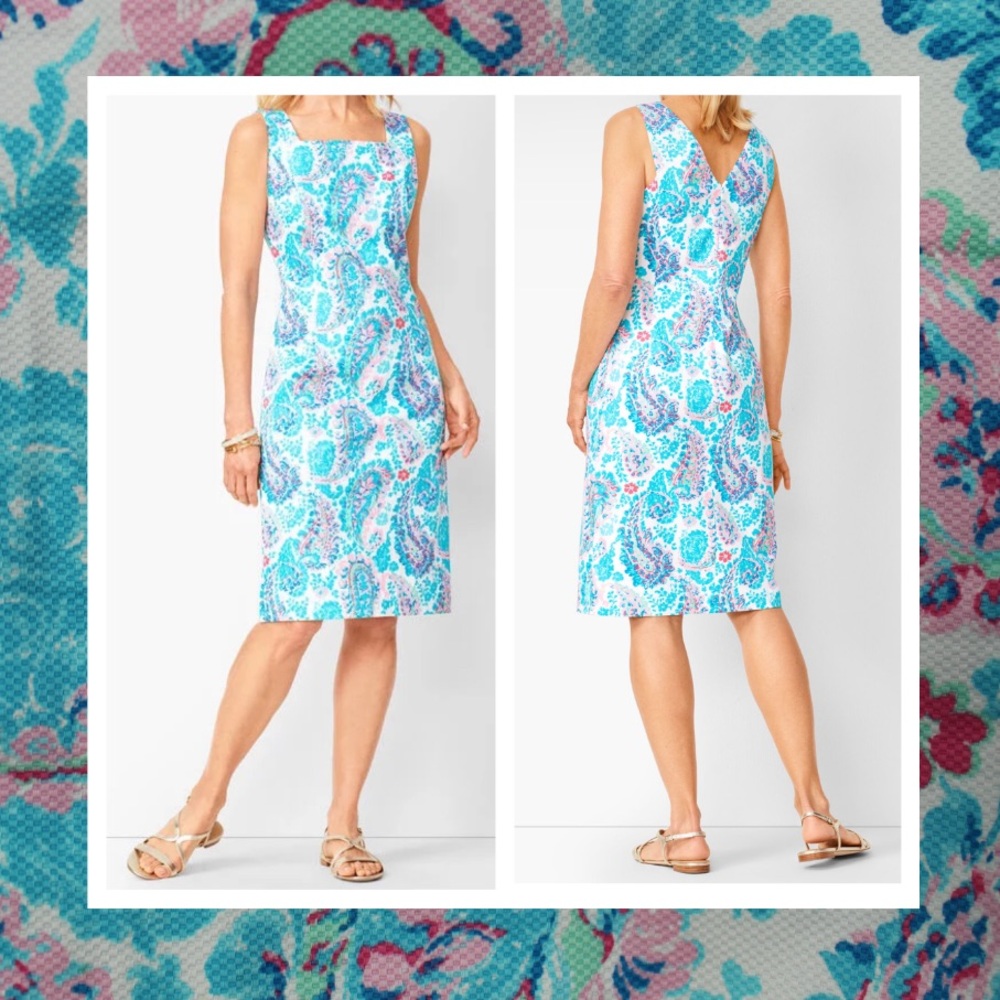 Tropical Fresco Paisley Floral Cotton Sheath Talbots Dress